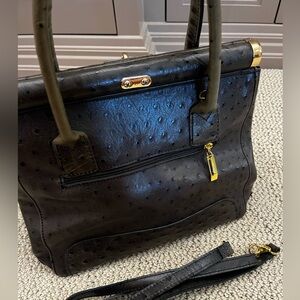 NWOT Black Ostrich-STYLE Satchel with Gold Hardware
